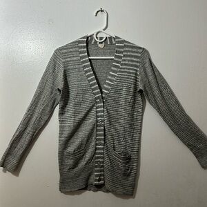 J crew gray and white striped cardigan